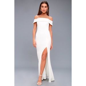 Lulus off the shoulder white gown, size small